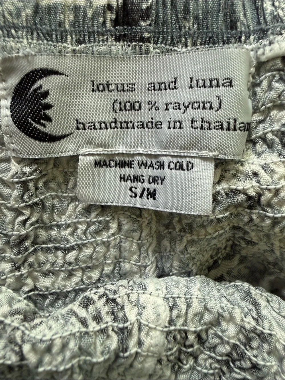 Lotus & Luna Boho Mandala Harem Pants Smocked Waist Gray White S/M - Picture 7 of 7